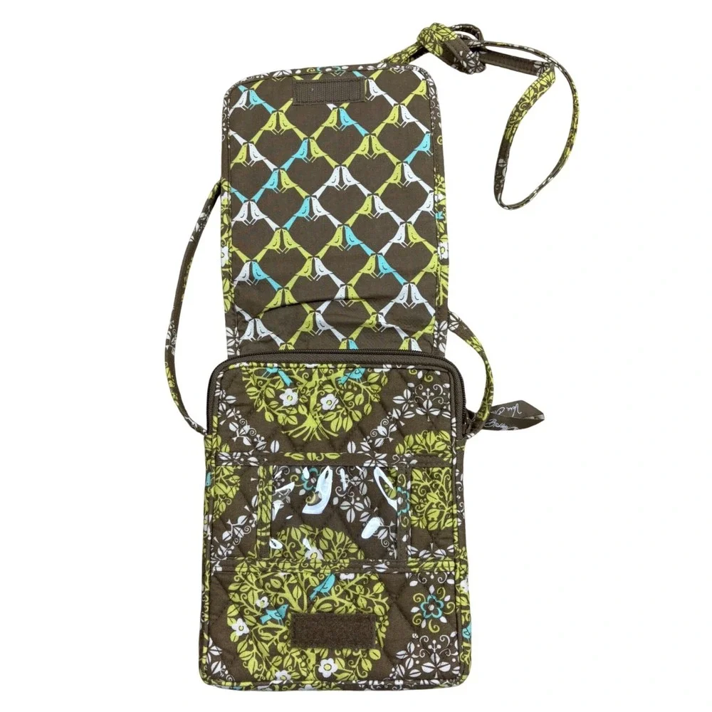 Vera Bradley Quilted Crossbody Bag Lime's Up Floral Bird‎ Pattern Small Purse